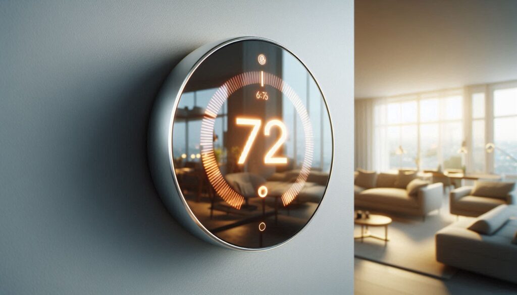 AI smart thermostat showing intelligent climate control settings